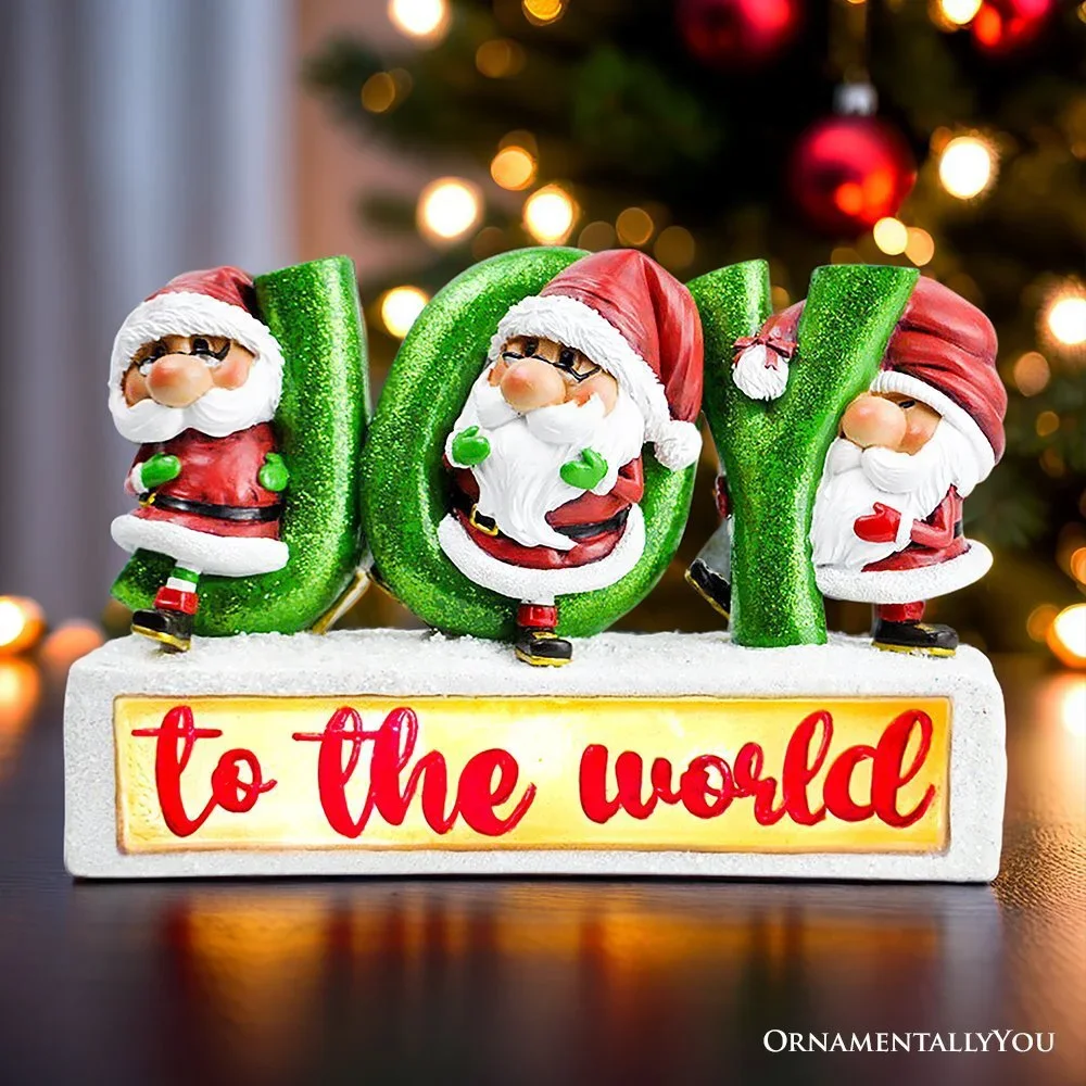 Joy to the World with Holiday Gnomes Lighted Statue, Tabletop LED Christmas Dec